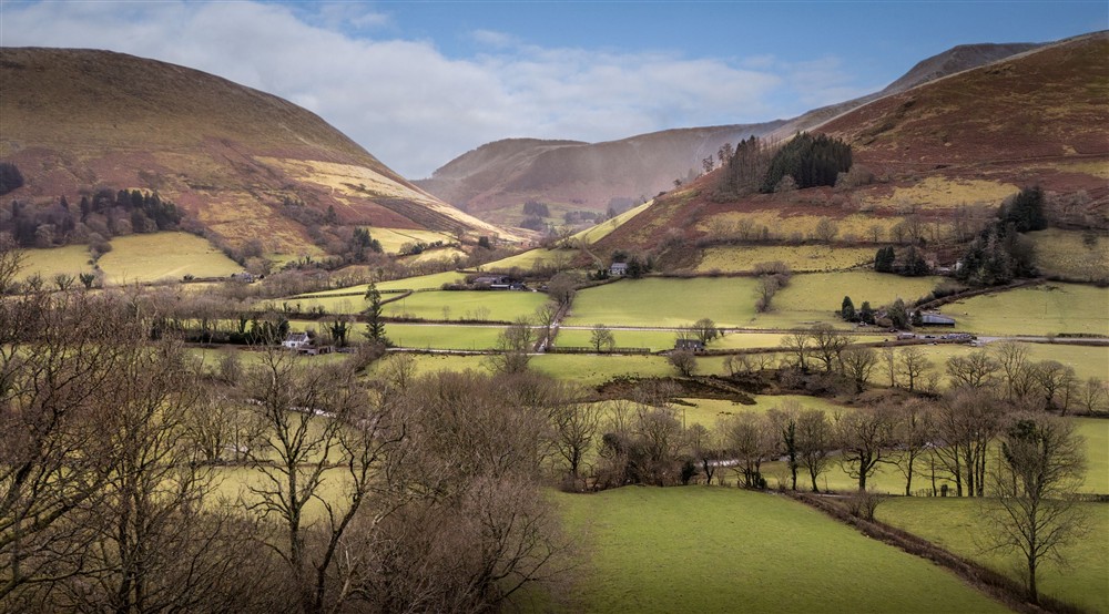 The valley around Fron Dirion, Powys at Fron Dirion in Dinas Mawddwy, Powys
