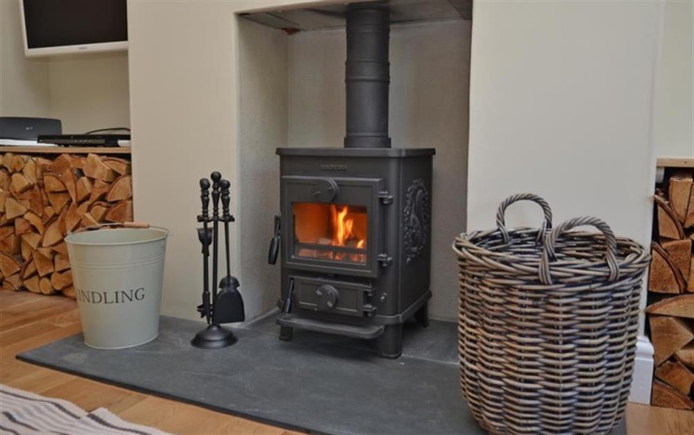 The cosy log burner at Fuchsia Cottage in Salcombe