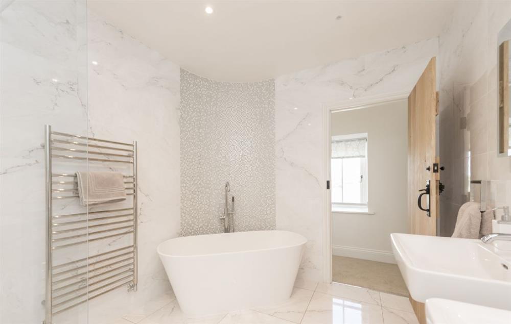 Family bathroom with free standing bath and separate shower at Furlongs, Abbotsbury