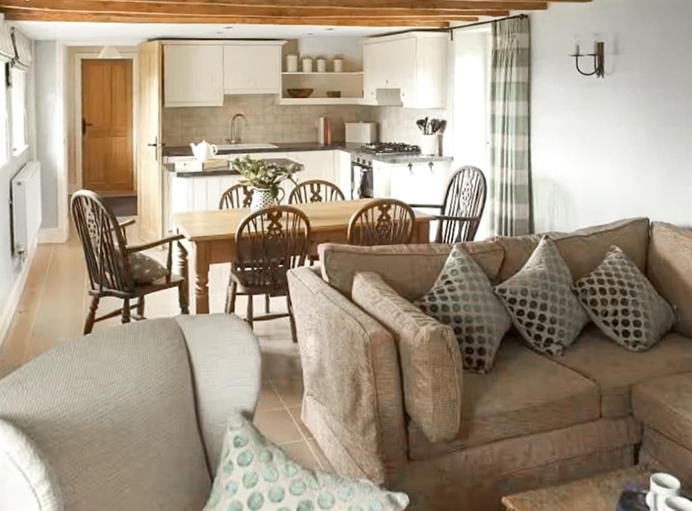 Open plan living space at Fursdon Cottage in Cadbury, Devon