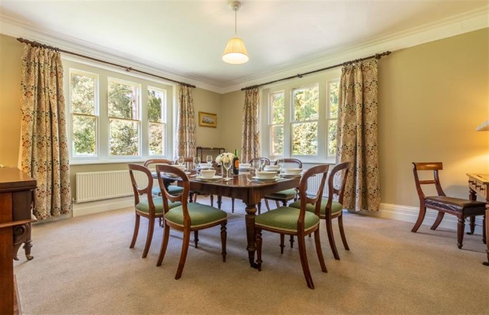 Ground floor: Duel aspect dining room seats eight at Garden House, Sandringham