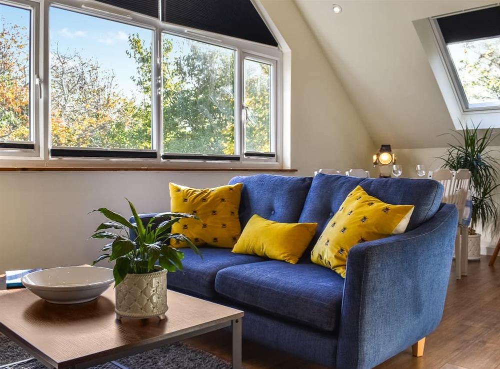 Living area at Garden Studio in Little Polgooth, near St Austell, Cornwall