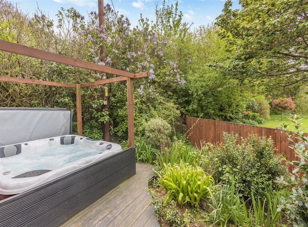 Hot tub at Garden View Cottage in Woodbury Salterton, near Exeter, Devon