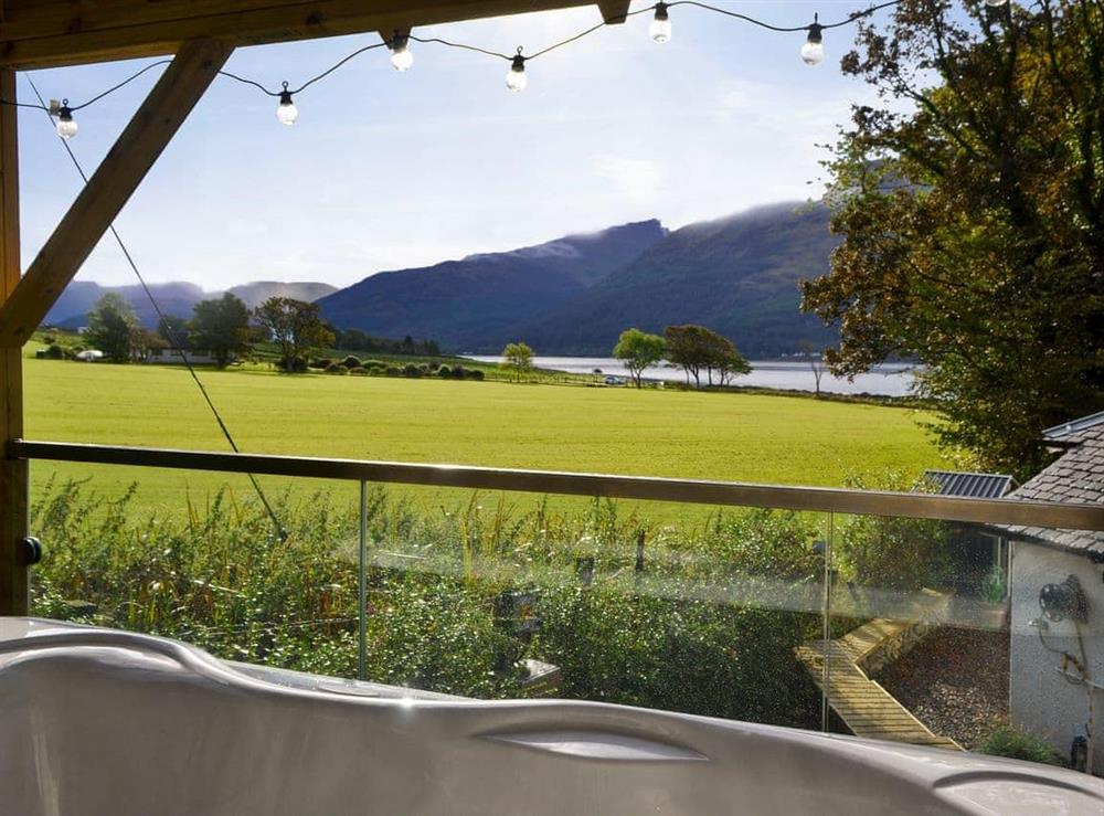 View from the hot tub at Gardeners Cottage in Onich, near Fort William, Inverness-Shire