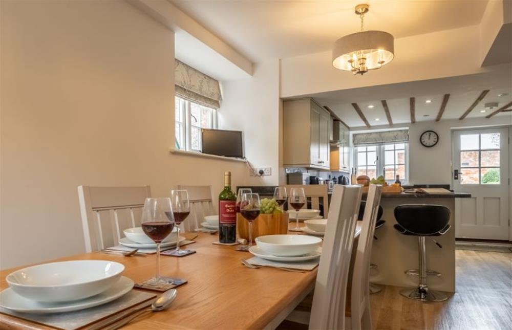Open plan Dining area with seating for six people at Gardeners Cottage, Thornham near Hunstanton