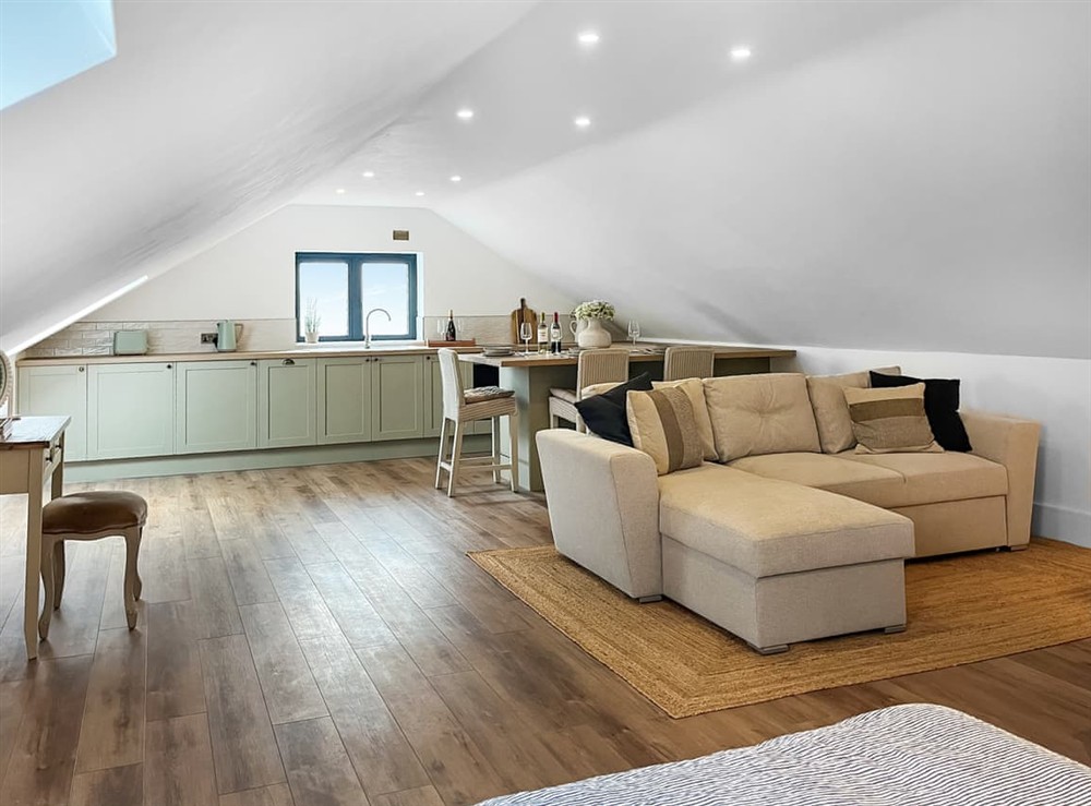 Open plan living space at Gatherley Loft in Brompton On Swale, near Richmond, North Yorkshire