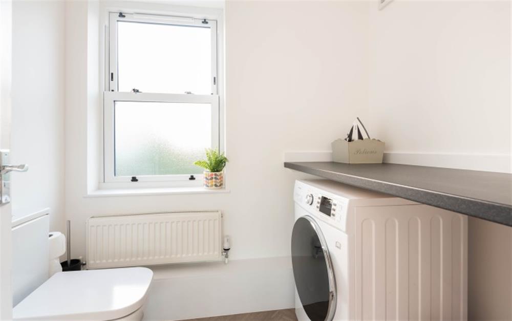 Laundry room with washer/tumble dryer and WC at Genesis in Salcombe