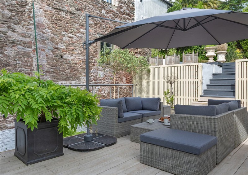 Enjoy a cup of tea on the patio at George House, Dartmouth