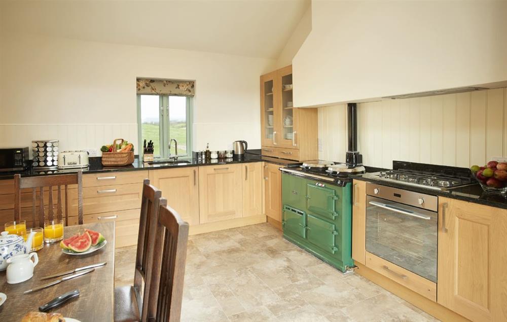 The fully equipped kitchen with double Aga at Gill Beck Barn, Melmerby