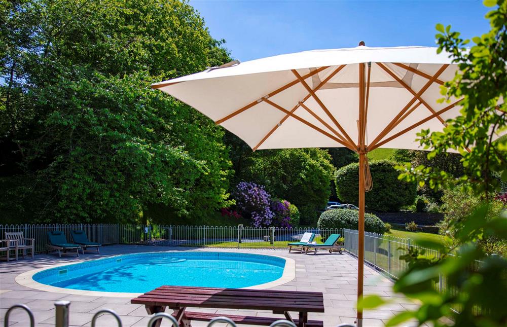 Seek sun and shade at the relaxing shared outdoor pool at Gitcombe Retreat, Dartmouth
