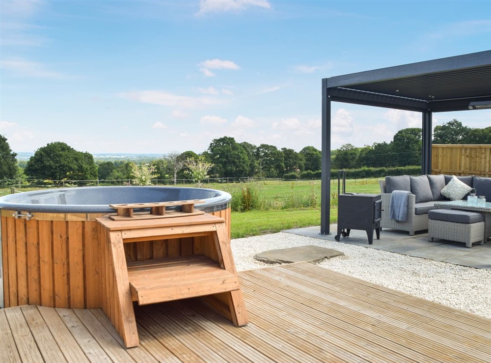 Hot tub at Glamping Pod 1 in Dalton, near Wigan, Lancashire