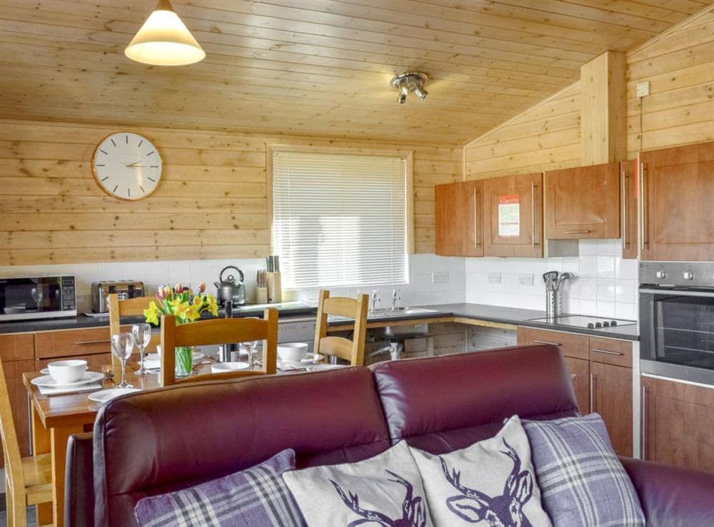 Well equipped kitchen/ dining area at Glas Doire Lodge in Glen Roy, near Fort William, Highlands, Inverness-Shire