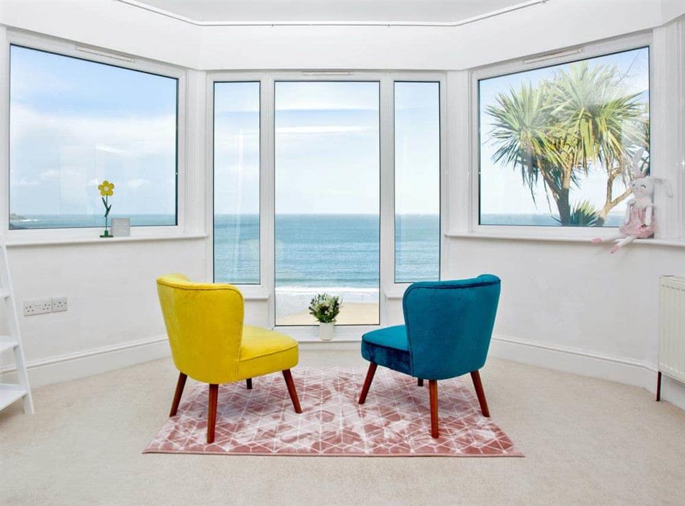 Stunning sea views from the living area at Glas Mordros in Carbis Bay, Cornwall
