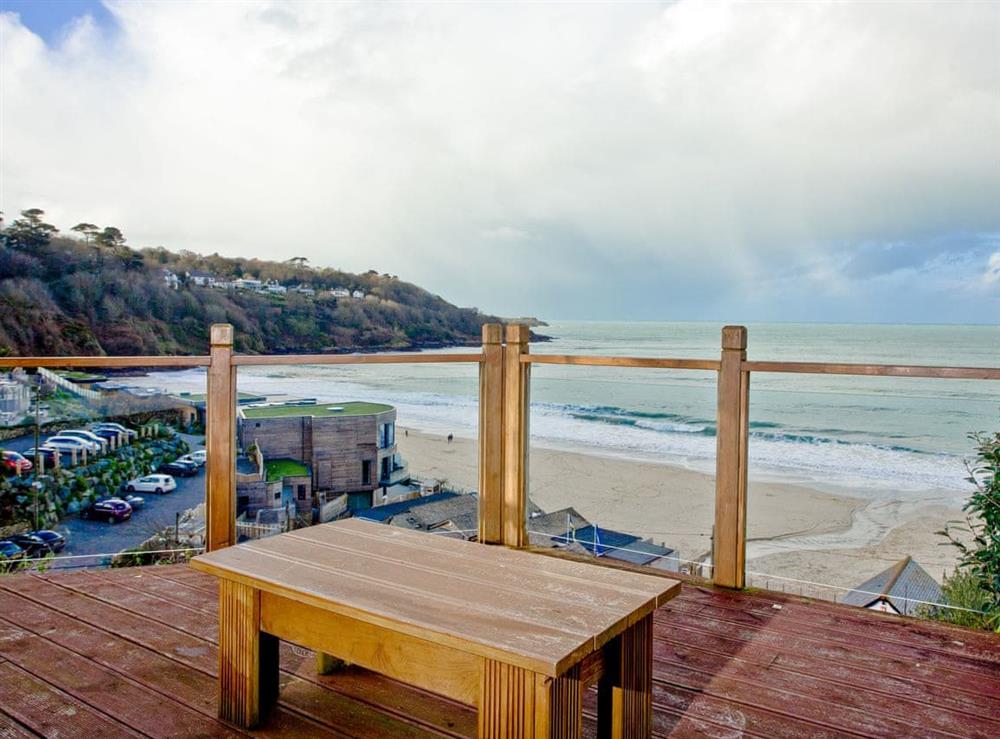 Terrace area with magnificent views at Glas Mordros in Carbis Bay, Cornwall