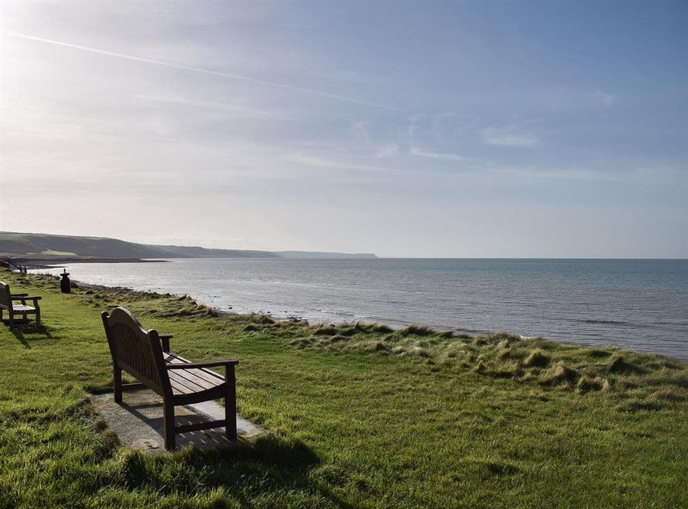 Lovely sitting areas overlooking the beach and the bay at Glasfor in Llansantffraed, near Aberaeron, Cardigan, Dyfed
