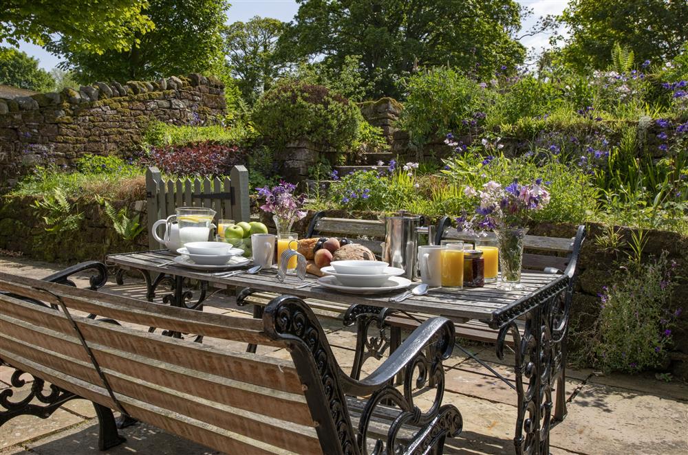Enjoy alfresco dining on the terrace at Glassonby Old Hall and Jennys Croft, Glassonby