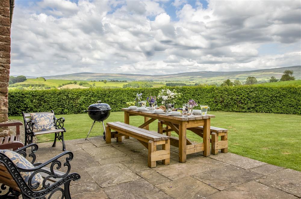 Spectacular countryside views from the terrace at Glassonby Old Hall and Jennys Croft, Glassonby