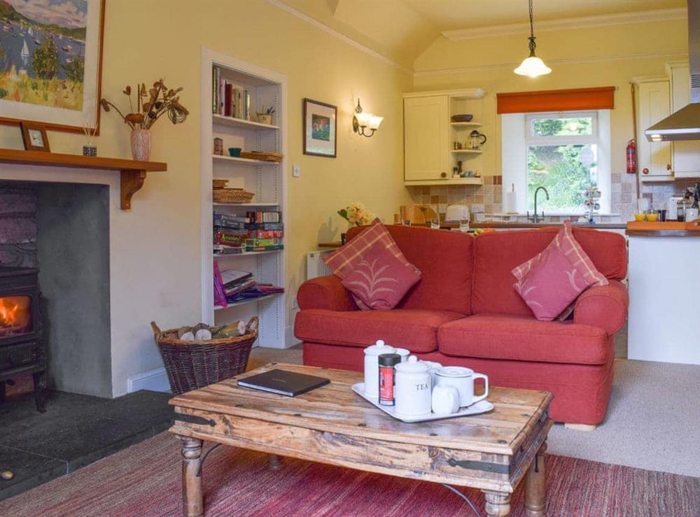 Cosy high-ceilinged living area at Glebe Cottage in Scone, Nr Perth, Perthshire., Great Britain
