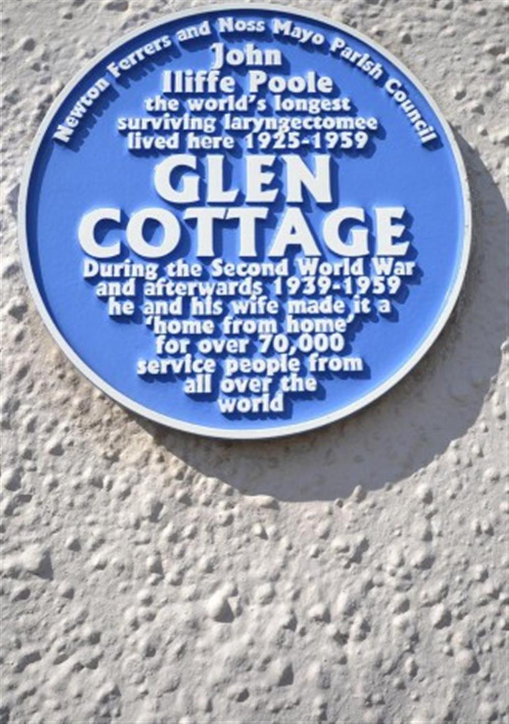 Historic plaque. at Glen Cottage in Newton Ferrers