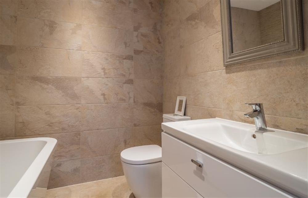 En-suite bathroom with free-standing bath at Glencairn House, Thorpeness