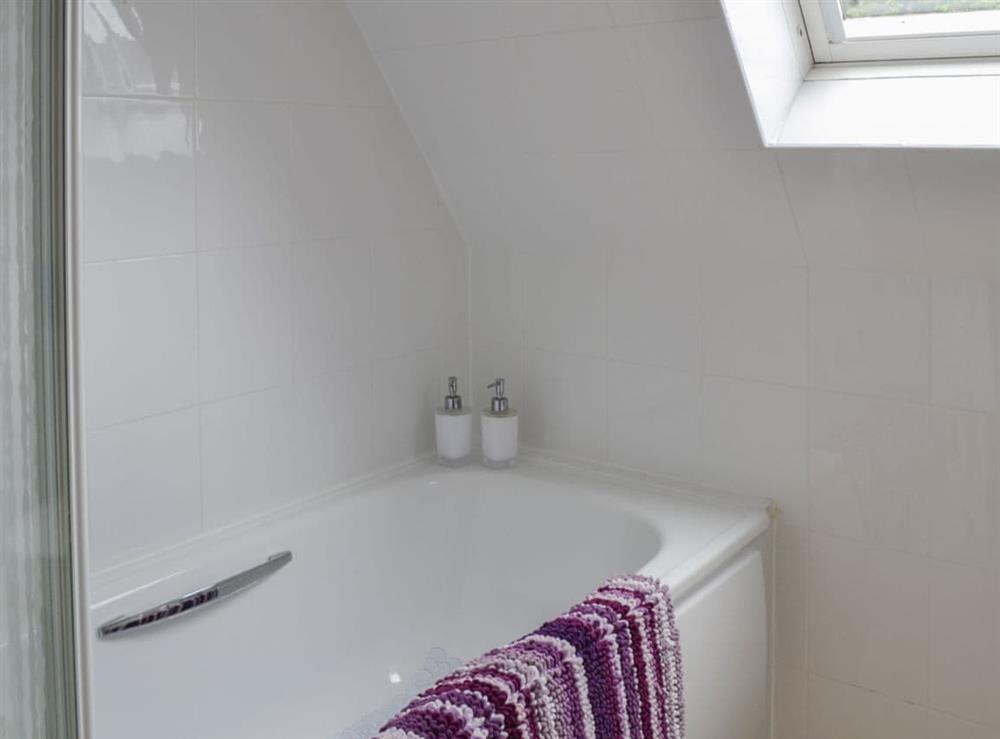 Splendid bathroom with shower over the bath at Glenlivet View in Glenlivet, near Dufftown, Highlands, Banffshire