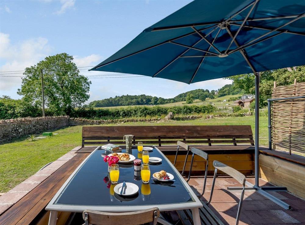 Outdoor eating area at Go Cart Barn in Gloucester, Gloucestershire