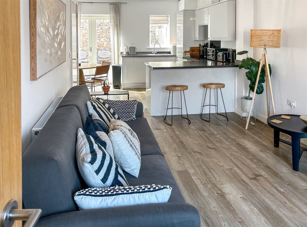 Open plan living space at Goose Cottage in Hayle, Cornwall