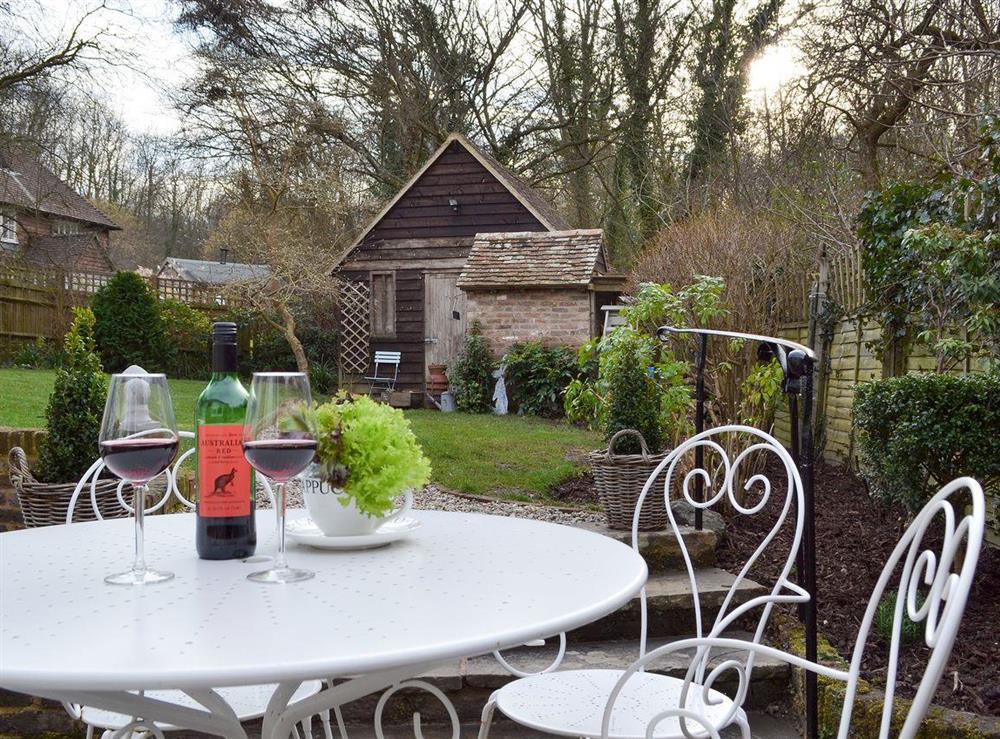 Sitting out area at Gorse Cottage in Ewhurst Green, near Robertsbridge, Sussex, East Sussex