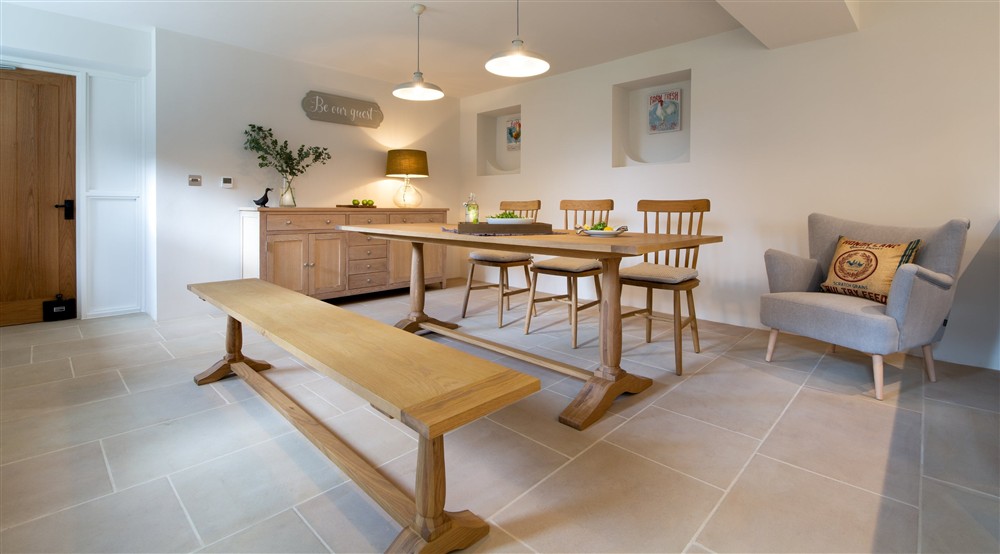 The ktichen and dining room at Gorsey Bank Barn in Hope Valley, Derbyshire