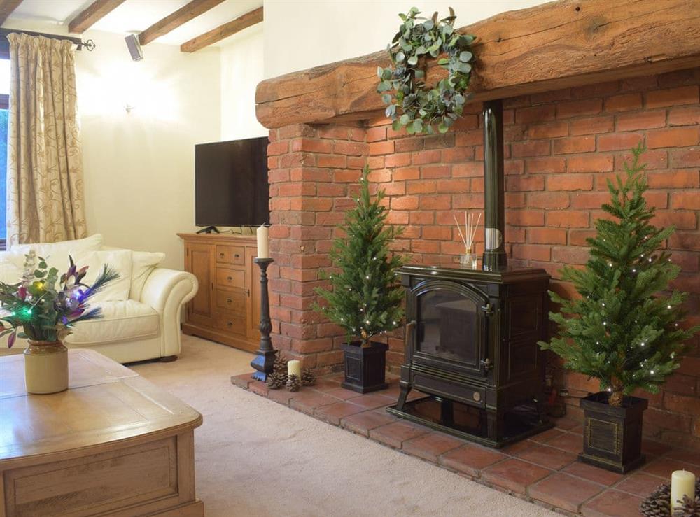 Interior with festive decorations at Grafton Farm in Noneley, near Shewsbury, Shropshire