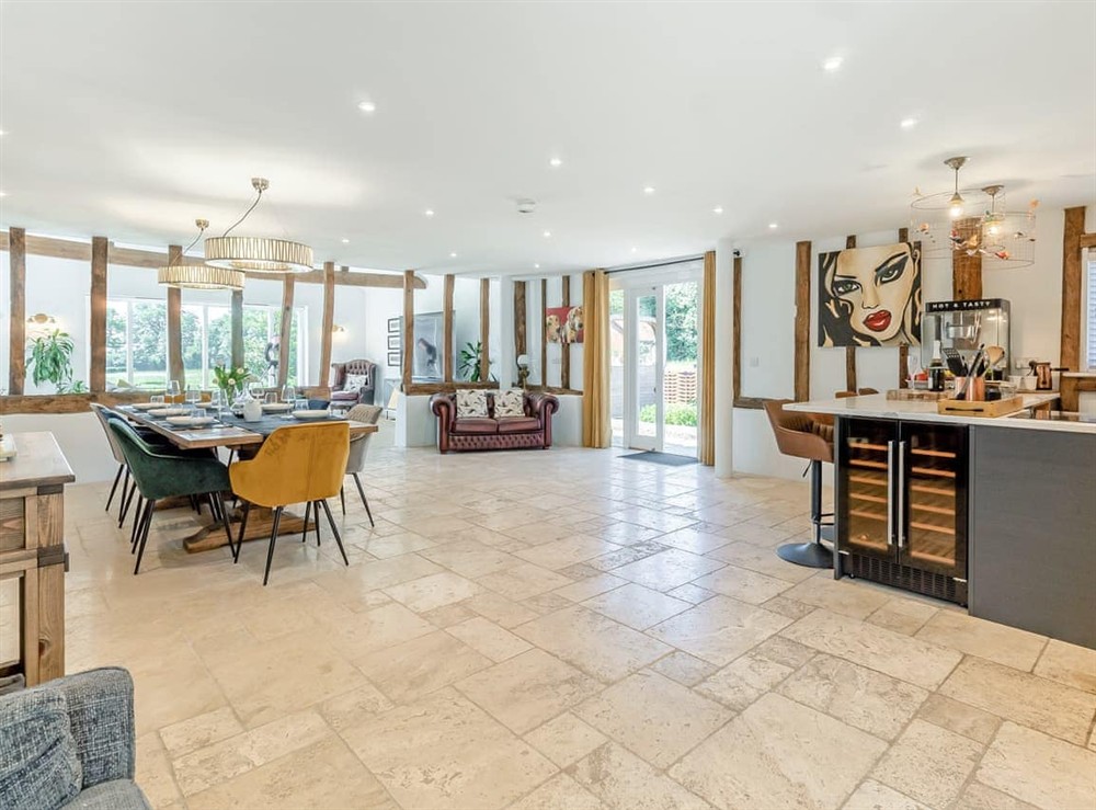 Open plan living space at Granary Barn in Tacolneston, Norfolk