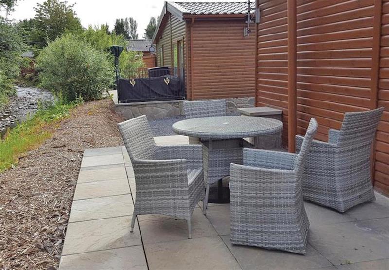 Outdoor seating in the Luxury Lodge Plus at Grand Eagles Lodges in Nether Coul, Auchterarder