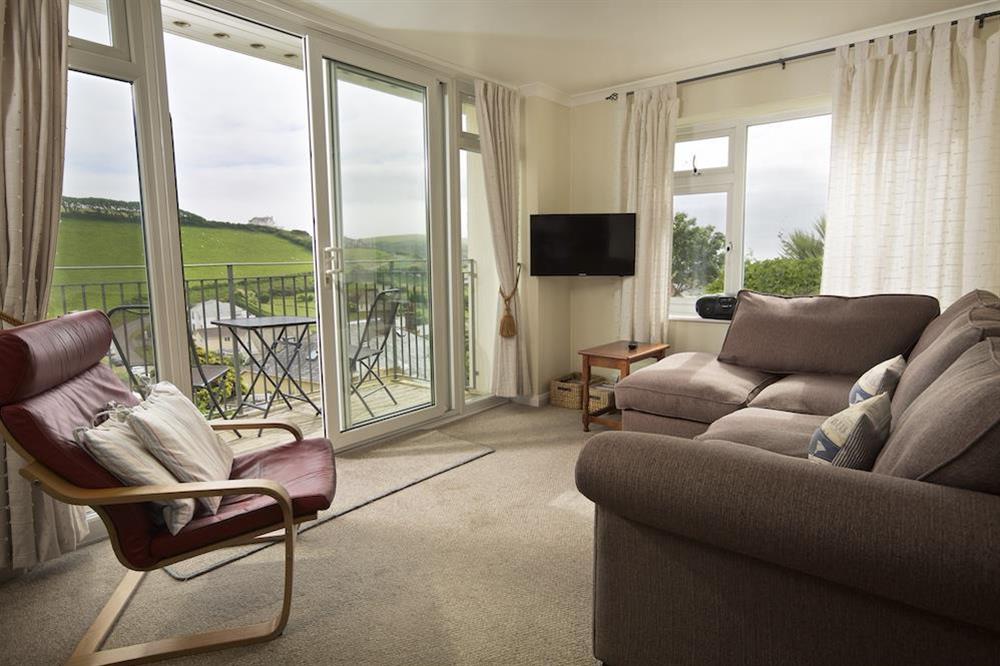 Cosy living room with views out towards the sea at Grandview in Hope Cove, Nr Kingsbridge