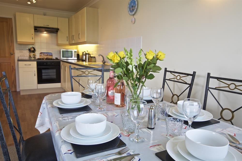 Open plan kitchen diner with seating area for six at Grandview in Hope Cove, Nr Kingsbridge
