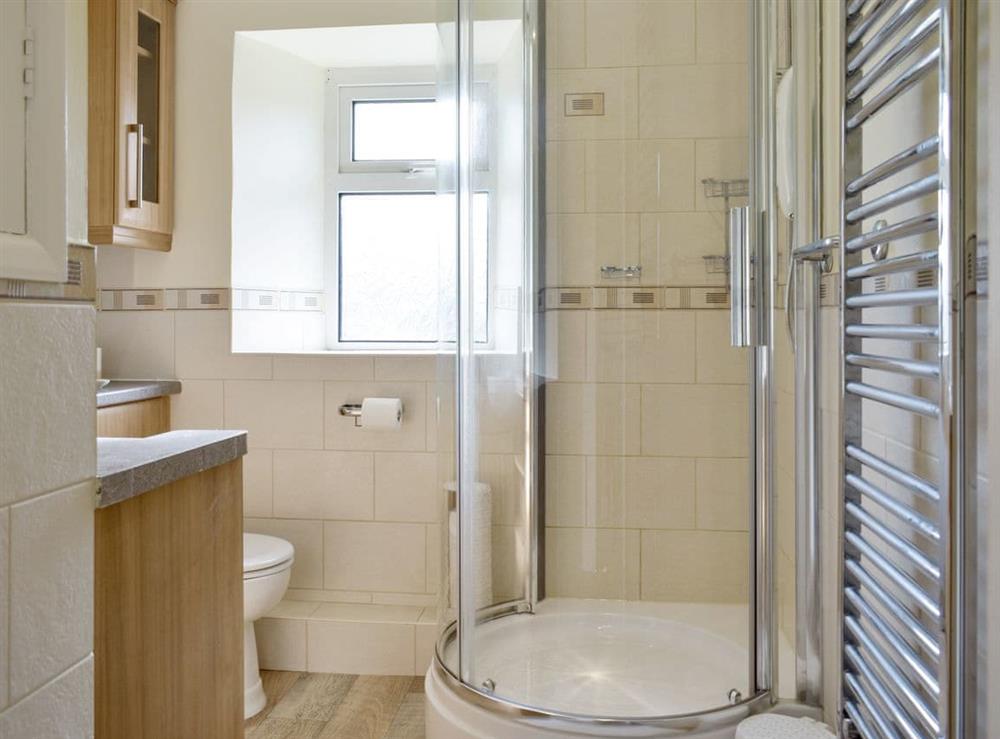 Family shower room with heated towel rail at Grassgarth Cottage in Redmire, near Leyburn, North Yorkshire