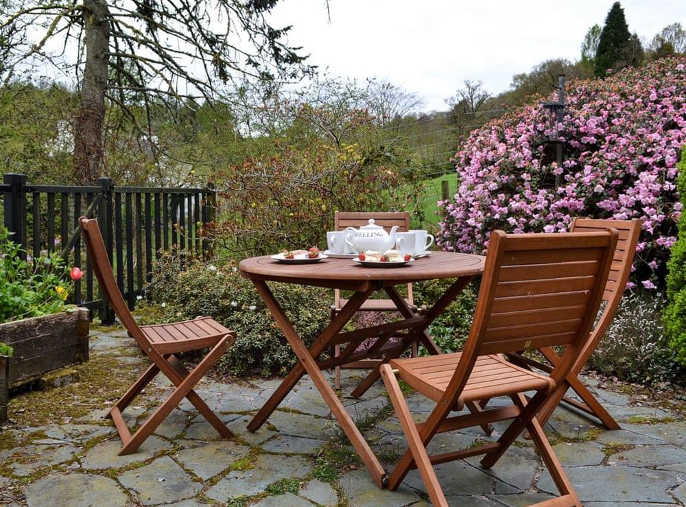 Outdoor dining area at Greenbank House in Skelwith Bridge, near Ambleside, Cumbria