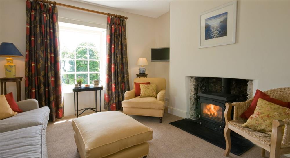 Reception room with fireplace, South Lodge Greenway at Greenway South Lodge in Brixham, Devon