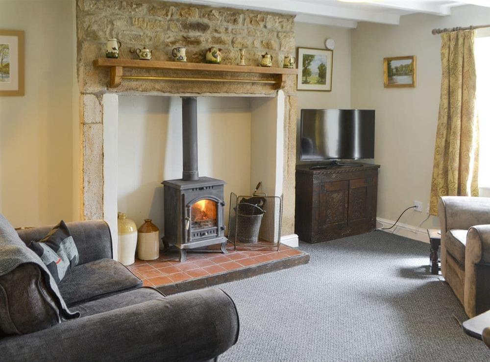 Welcoming living and dining room with wood burner at Greenyard Cottage in Longhorsley, near Morpeth, Northumberland