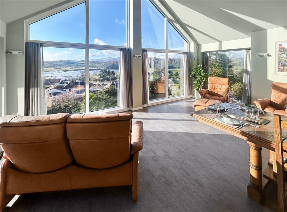 Open plan living space at Grey Rocks House in Kippford, near Dalbeattie, Kirkcudbrightshire