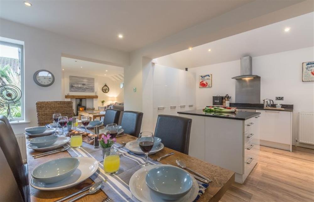 Ground floor: Open plan Dining area with Kitchen and Sitting room  at Greyseals, Brancaster near Kings Lynn