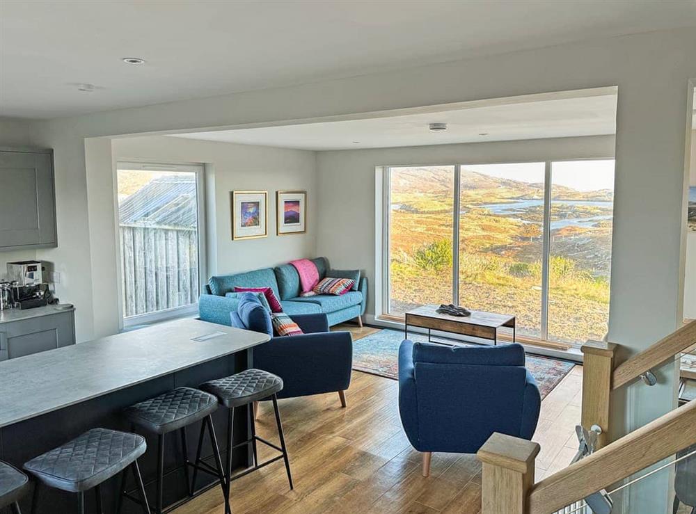 Open plan living space at Grianan in Isle of Barra, Scotland