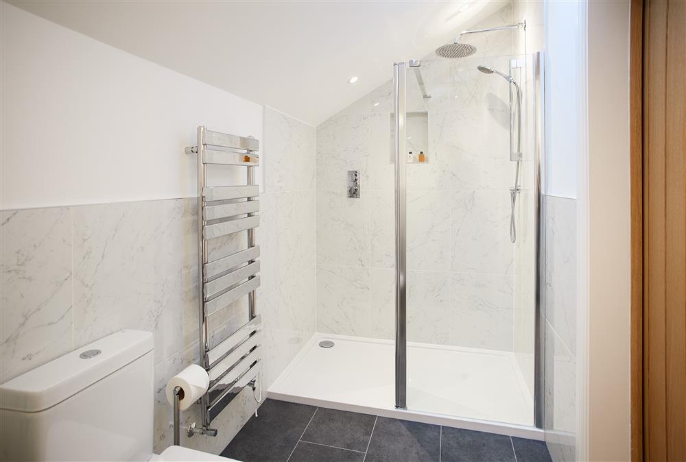 En-suite shower room to bedroom two at Grooms Quarters Apartment, Netherby Hall, Longtown
