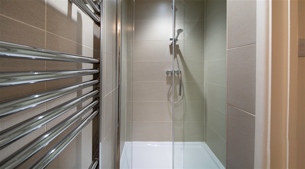 The shower room at Guy's Cottage in Port Quin, Cornwall
