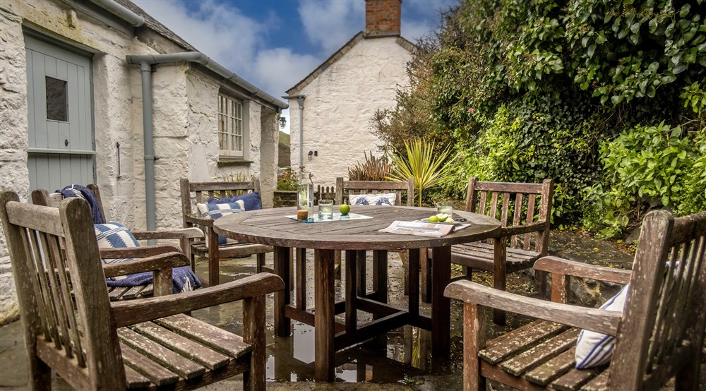 The terrace at Guy's Cottage in Port Quin, Cornwall