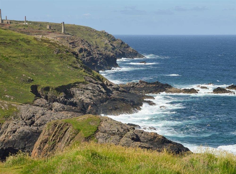 Southwest coast path and atmospheric mines at Haddock’s End in Pendeen, Penzance, Cornwall., Great Britain