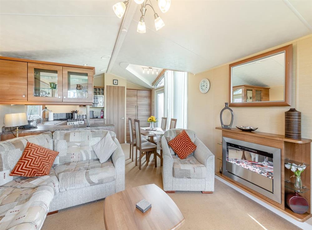 Open plan living space at Hafod Caravan in Tyn Y Gongl, near Benllech, Gwynedd