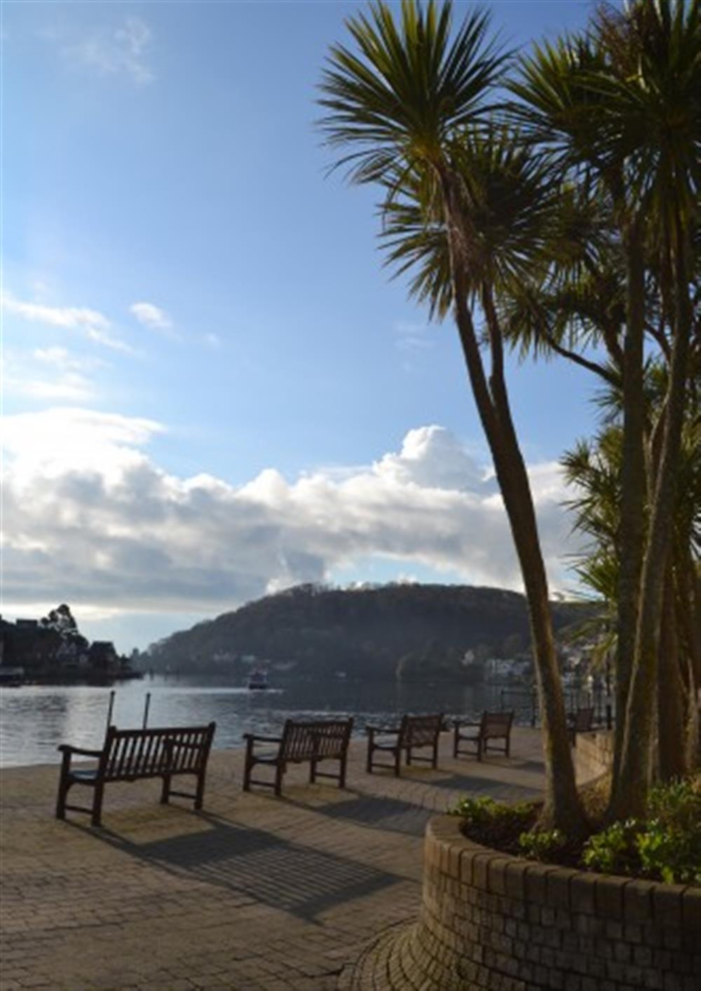 Riverside seating on the embankment. at Halcyon in Dartmouth