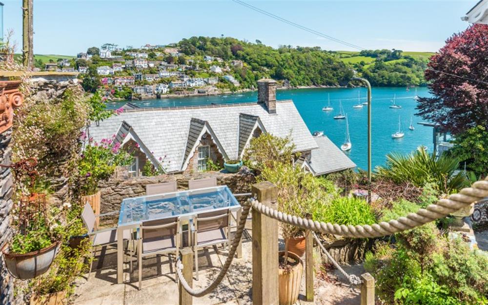 View from steps leading down from the parking space to the property's side terrace. at Halcyon in Dartmouth