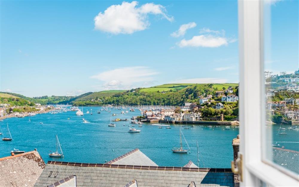 Exceptional river views and onwards up the Dart Valley from top floor living room balcony. at Halcyon House in Dartmouth