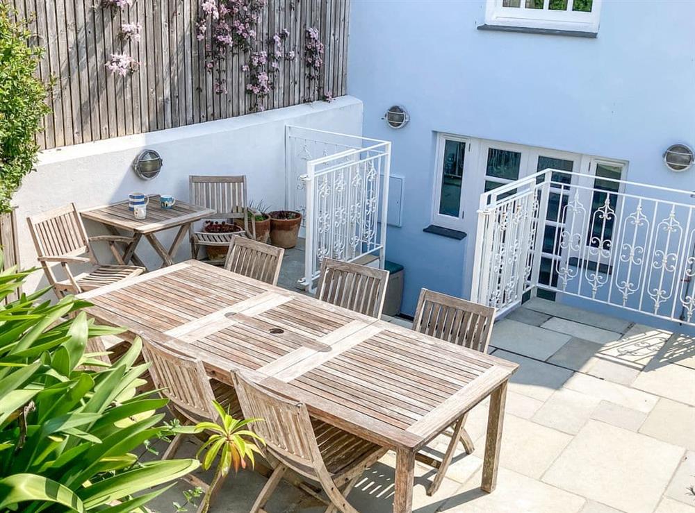Outdoor eating area at Halcyon in St Mawes, Cornwall